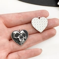 Gothic heart pendants featuring black skull relief and silver houndstooth texture - Butterfly Skull Style (19384)