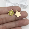 Green enamel flower pendant charms with gold metal base and textured back for DIY jewelry - Light Green Enamel Small Cherry Blossom (12084)