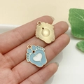 Set de dijes de huella de bebé en esmalte azul y abanico dorado para joyería DIY - Huella de Corazón de Esmalte Azul Lago (22973)