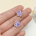 Pendentif patte de chat en alliage violet clair et or avec émail scintillant pour DIY - Double Face Or KC Violet (23311)
