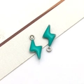 Pair of turquoise lightning bolt pendants in silver stainless steel for DIY jewelry - Silver Blue