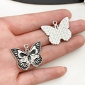 Skeleton butterfly metal charm for DIY jewelry with white k-gold finish and oil drip - Skull Butterfly Style (19383)