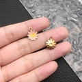 Pink and yellow enamel daisy flower pendant with gold plated metal finish and back view - Pink Enamel Small Daisy Flower (11072)