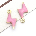 Pink enamel lightning bolt charm in golden stainless steel for DIY jewelry making - Gold Pink