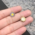 Blue and yellow enamel daisy flower charm with gold alloy metal backing for DIY jewelry - Blue Enamel Daisy Flower (11069)