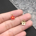 DIY colorful flower charm pendant with red oil dripping and gold metal back detail - Red Enamel Small Chrysanthemum (12252)