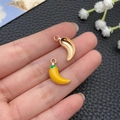 Detail of yellow enamel chili pendant with gold alloy back for DIY jewelry making - Yellow (23380)