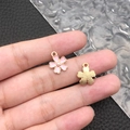 Pink enamel flower pendant with a white pearl center and a golden metal backing - Pink Enamel Beaded Cherry Blossom (11886)
