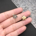 Black enamel flower charm with white pearl center and gold metal textured back - Black Enamel Cherry Blossom with Artificial Pearl (12082)