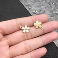 DIY daisy flower charms with white enamel petals, imitation pearl and gold metal texture - White Enamel Cherry Blossom with Pearl (12079)