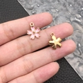 Pink enamel cherry blossom and gold flower charms for DIY jewelry making and pendants - Pink Enamel Rhinestone Cherry Blossom (11896)