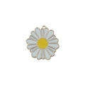 White daisy flower charm with gold metal edges and yellow center for DIY jewelry - White Enamel Large Daisy Chrysanthemum (23033)