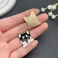 Detailed close-up of cute enamel puppy charms showing gold-plated back texture and details - Black Corgi (23303)