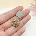 Pendentif patte de chat en alliage argenté avec émail pailleté doré pour bijoux - Base Argentée Paillettes Jaunes (23329)