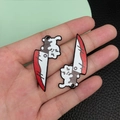 Detailed view of acrylic cat and cleaver charms for DIY jewelry making and crafts - Black Acrylic Doll With Blood Knife (19280)