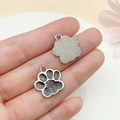 Pendentif patte de chat noir pailleté avec cadre argenté pour bijoux DIY - Base Argentée Paillettes Noires (23330)