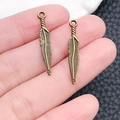Ciondoli a piuma in bronzo vintage sul polpastrello per creazione gioielli DIY - 4x27mm / Ciondolo Piuma Foglia Piccola Bronzo Antico (8303)