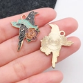 Pendentif vintage corbeau noir et rose en émail pour la création de bijoux DIY - Corbeau Fleur Droite (18110)