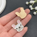 French Bulldog enamel charm pendant for DIY jewelry making and keychain accessories - White Frenchie (23306)