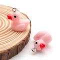 Mini pink resin duck pendant with silver metal ring for DIY jewelry making and crafts - Pink (17214)