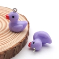 DIY purple resin duck charms with silver metal rings for creative jewelry making - Purple (17215)