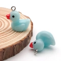 Miniature light blue resin cartoon duck pendants with metal rings for DIY jewelry crafting - Lake Blue (17216)