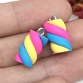 Pastel spiral marshmallow resin charm with silver loop for DIY jewelry and crafts - Rose Blue Yellow Spiral Marshmallow (16414)