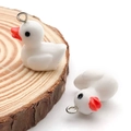 Pair of white resin duck charms with orange beaks and silver metal rings for DIY jewelry - White (17218)
