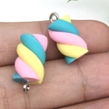Pink blue and yellow spiral resin marshmallow charm with silver metal hook ring - Pink Lake Blue Yellow Spiral Marshmallow (16415)