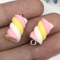 Pink yellow white spiral resin marshmallow pendant with silver ring for DIY crafts - Pink Yellow White Spiral Marshmallow (16416)