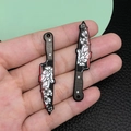 Quirky black acrylic knife charms with white floral prints and red splatter details - Black Acrylic Flower With Blood Knife (19274)