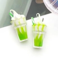 Vibrant green and white resin beverage cup charm with metal ring for jewelry making - Grass Green Sundae Cup