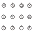 Set of 12 silver zodiac constellation coin pendants with sparkling rhinestone crystals - 12 Styles Set (White K)