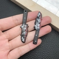 Pair of black acrylic knife charms with white flowers and red blood splatter for DIY jewelry - Black Acrylic Flower With Blood Knife (19278)