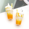 3D realistic orange ice cream cup resin pendant with white cream and striped straw - Yellow Sundae Cup
