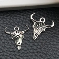 Detailed front and back view of vintage silver bull skull alloy pendants for DIY jewelry - Skull Bull Style (10865)