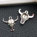 Macro detail of antique silver bull skull pendant showing 3D texture and hollow back - 3D Skull Bull Head Style (16969)
