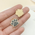 Pendentif patte de chat noir pailleté avec dos en métal doré pour bijoux DIY - Base Dorée Paillettes Noires (23321)
