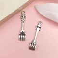 Antique silver alloy fork pendants with skull and floral patterns for DIY jewelry making - Antique Silver Zinc Alloy Fork (4905)