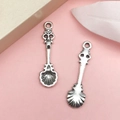 Antique silver alloy spoon pendant with shell bowl and filigree handle for DIY jewelry - Antique Silver Shell Spoon (4952)