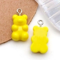 Colgante de oso de resina amarilla translúcida para joyería DIY con anillo de metal plata - Amarillo (17165)