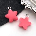 Pink matte resin star pendant charm with silver ring for DIY jewelry making - Rose Red