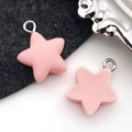 Pink matte resin star pendant with silver metal ring for DIY jewelry making - Pink