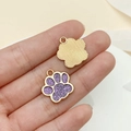 Pendentif patte de chat doré avec émail pailleté violet pour bijoux et porte-clés - Base Dorée Paillettes Violettes (23322)