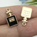DIY perfume bottle charms with N°5 logo in gold and black enamel for jewelry making - Black Dripping Oil Zinc Alloy Square Perfume Bottle (Spare) / 8x16