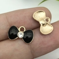 DIY bow-shaped jewelry pendants in gold and black enamel with clear rhinestones - Black Dripping Oil Zinc Alloy Rhinestone Bow / 14.5x9