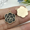 Golden camellia flower charm with black enamel for handmade jewelry and accessories - Black Dripping Oil Zinc Alloy Large Rose Flower / 17x20
