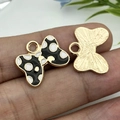 Polka dot enamel bow charms with gold plating for DIY jewelry and hair accessories - Black Dripping Oil Zinc Alloy Bow Tie / 17x1.4