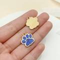 Pendentif patte de chat pailleté bleu pour création bijoux DIY avec dos en métal doré - Base Dorée Paillettes Bleues (23323)