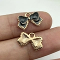 Golden bow pendant with black enamel finish for DIY jewelry and hair accessories - Black Dripping Oil Zinc Alloy Bow / 15.5x10